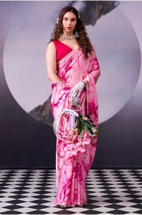 Pink Saree with Printed Satin SR29935