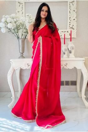Satin Red Saree in Lace SR28376