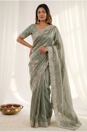 Satin Green Saree in Embroidered SR30143