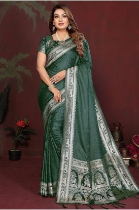 Green Zari Satin Saree for Women SR29919