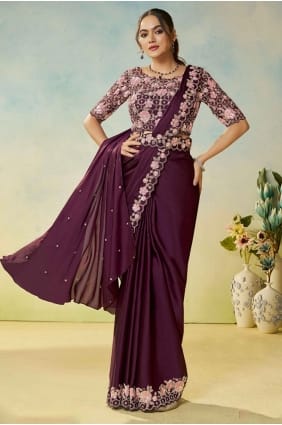 Hand Saree in Maroon Satin SR29164