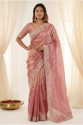 Saree in Pink Satin with Embroidered SR30145