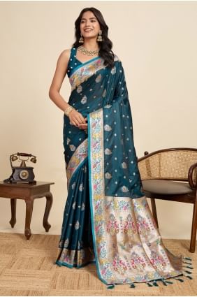 Satin Rama Saree in Weaving SR28872