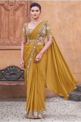 Satin Saree with Hand in Mustard  SR28309