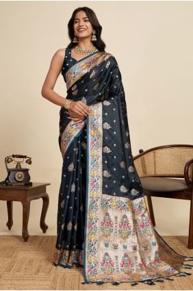 Weaving Satin Saree in Black SR28873