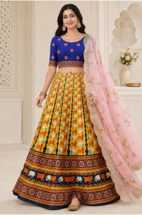 Yellow Satin Printed Lehenga Choli with Dupatta LC9272