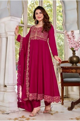 Burgundy Embroidered Satin Palazzo Suit AS4370