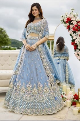 Embroidered Satin Sky blue Lehenga Choli with Dupatta LC8753