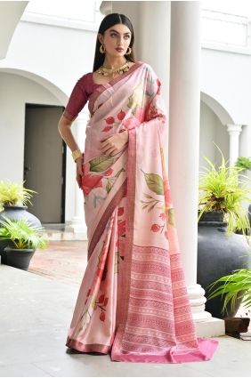Satin Zari,printed Beige Saree with Blouse SR29772