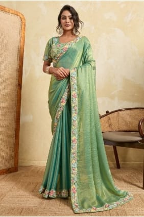 Sea green Lace Chiffon Saree SR29592