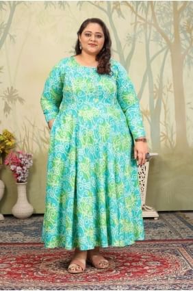 Sea green  Digital print Rayon Kurti KTI2666