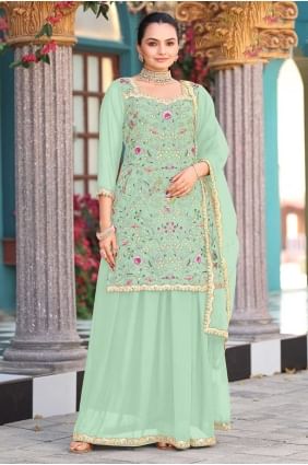 Sea green Sharara Suit with Embroidered Georgette SS1283