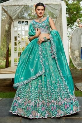 Sea green  Lehenga Choli in Tissue with Embroidered LC8492