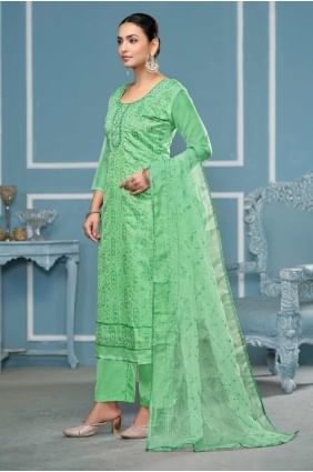 Green Embroidered Salwar Kameez in Cotton SK155356