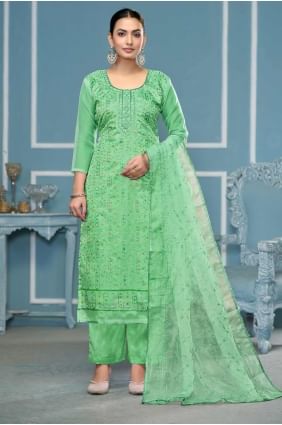 Sea green Salwar Kameez in Weaving Banarasi silk SK155348