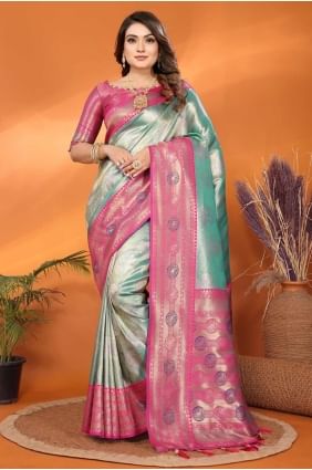 Sea green  Saree in Banarasi silk with Weaving SR28247