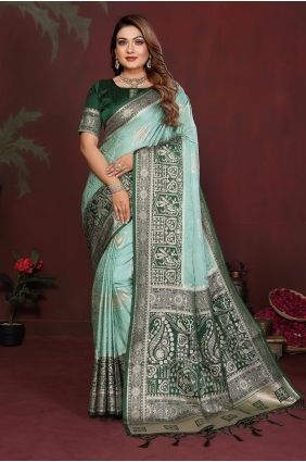 Sea Green Zari Satin Saree SR29926
