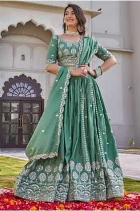Crepe Sea green Lehenga Choli in Sequins LC8968