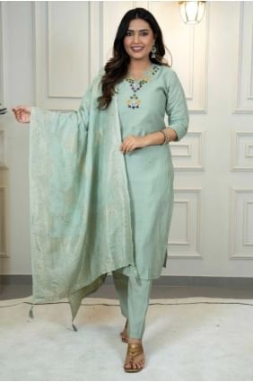 Silk Salwar Kameez in Sea green with Weaving SK155754