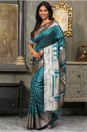 Weaving Saree in Rama green Banarasi silk SR28868