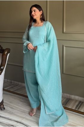 Zardosi Silk Sea green Straight Pant Suit with Dupatta SK159181