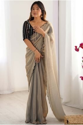 Sequins Chiffon Grey Saree with Blouse SR28506