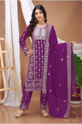 Faux georgette Palazzo Suit with Sequins in Wine PZ4425