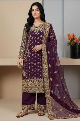 Salwar Kameez in Purple Faux georgette with Sequins SK15663