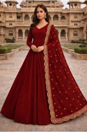 Maroon Sequins Gown Dress in Georgette GW1226
