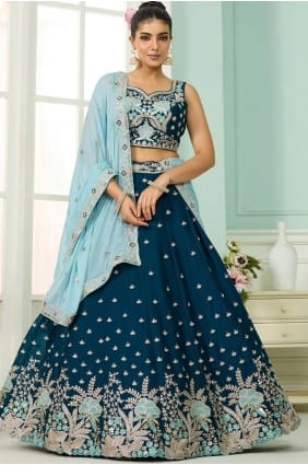 Teal Lehenga Choli in Sequins Georgette LC8769