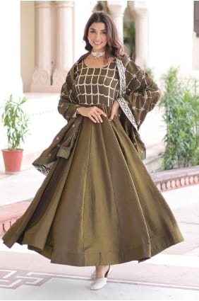 Sequins Silk Gown Dress in Mehendi GW1216