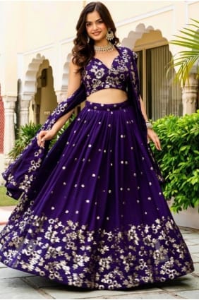 Sequins Silk Purple Lehenga Choli with Dupatta LC8836