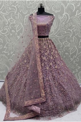 Purple Lehenga Choli with Sequins Net LC8699