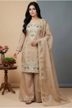 Sequins Silk Palazzo Suit in Cream PZ4335