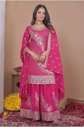 Rani pink Palazzo Suit with Sequins Crepe PZ4351