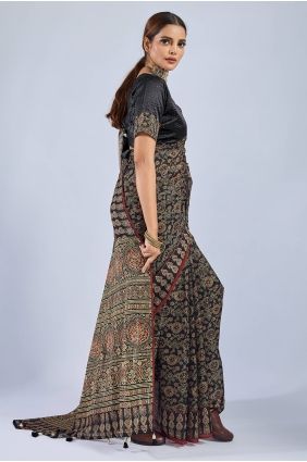 Black Saree with Printed Chiffon SR29986