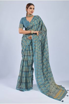 Blue Saree in Printed Chiffon SR29982