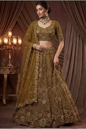 Satin Mustard Bridal Lehenga Suit in Sequins LC8941