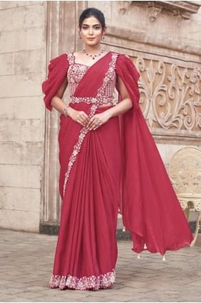 Sequins Satin Saree in Gajari  SR28312