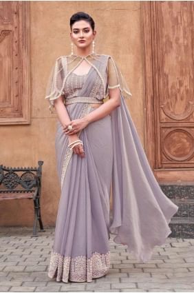 Sequins Satin Saree in Peach  with Blouse SR28317
