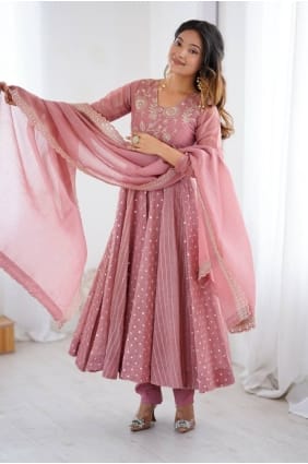 Silk Baby pink Anarkali Suit in Sequins AS4217