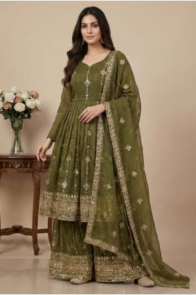 Silk Mehendi green Palazzo Suit in Sequins PZ4348