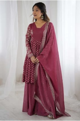Pink Sequins Silk Palazzo Suit PZ4353