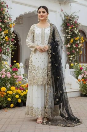 White Sequins Palazzo Suit in Silk PZ4393