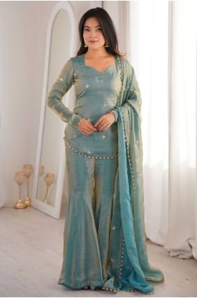 Silk Sharara Suit with Sequins in Sky blue SS1330