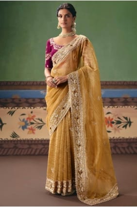 Beige Saree in Art silk with Sequins,stone with moti SR29697