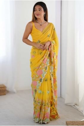 Georgette Saree with Sequins work in Yellow SR28667