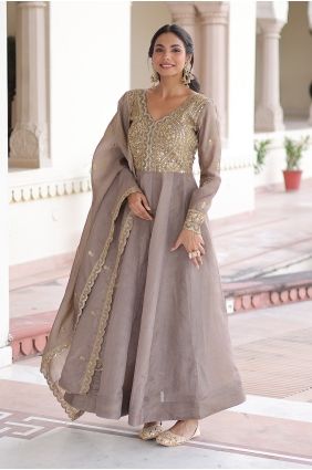 Sequins Shimmer Stone grey Anarkali Suit with Dupatta AS4306