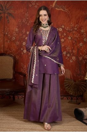 Palazzo Suit in Purple Shimmer with Embroidered PZ4582