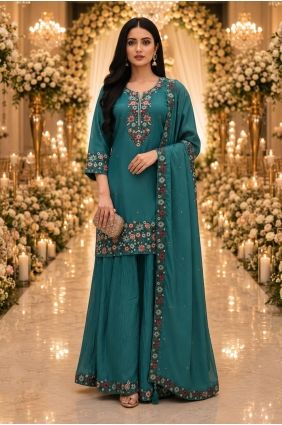 Embroidered Shimmer Palazzo Suit in Rama PZ4493